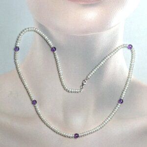 Freshwater Pearl and Faceted Amethyst Beads Necklace